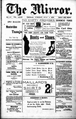 cover page of Mirror (Trinidad & Tobago) published on July 4, 1905