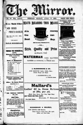 cover page of Mirror (Trinidad & Tobago) published on April 27, 1906