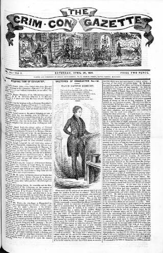 cover page of Crim. Con. Gazette published on April 20, 1839