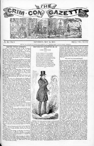 cover page of Crim. Con. Gazette published on May 18, 1839