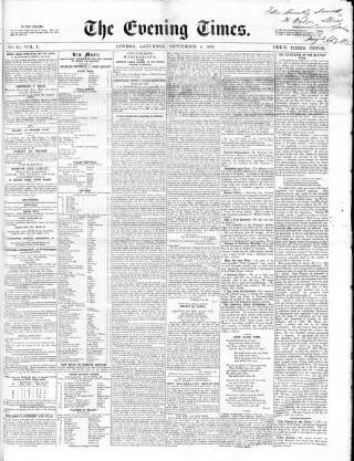 cover page of Evening Times (London) published on September 4, 1852