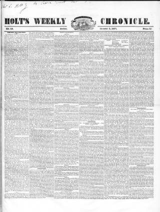 cover page of Holt's Weekly Chronicle published on December 3, 1837