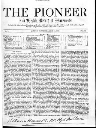 cover page of Pioneer and Weekly Record of Movements published on April 19, 1851