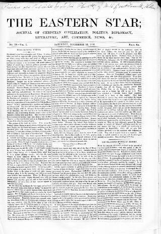 cover page of Eastern Star published on November 19, 1853