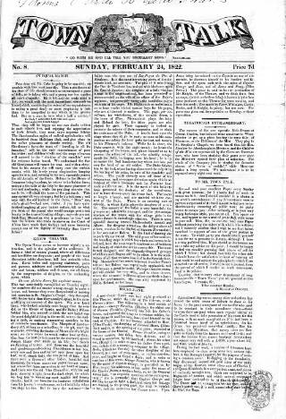 cover page of Town Talk 1822 published on February 24, 1822