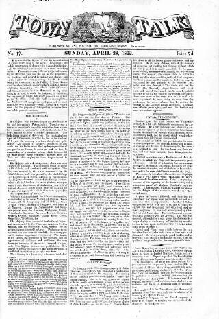 cover page of Town Talk 1822 published on April 28, 1822