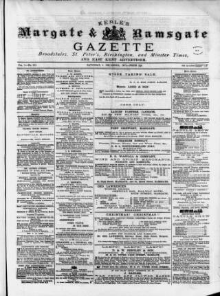 cover page of Isle of Thanet Gazette published on December 4, 1875