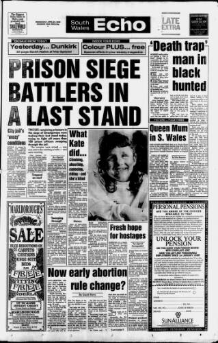 cover page of South Wales Echo published on April 25, 1990