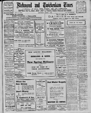 cover page of Richmond and Twickenham Times published on March 1, 1913