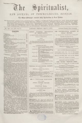 cover page of Spiritualist published on May 2, 1879