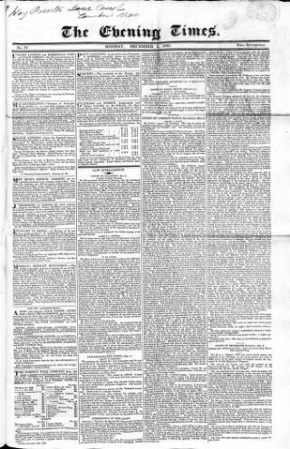 cover page of Evening Times 1825 published on December 5, 1825