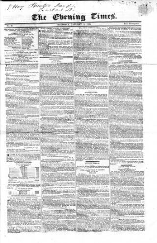 cover page of Evening Times 1825 published on January 5, 1826