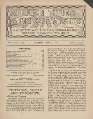 cover page of African Times and Orient Review published on May 5, 1914