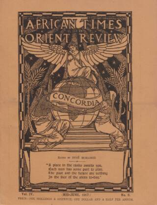 cover page of African Times and Orient Review published on June 1, 1917