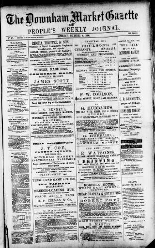 cover page of Downham Market Gazette published on December 4, 1880