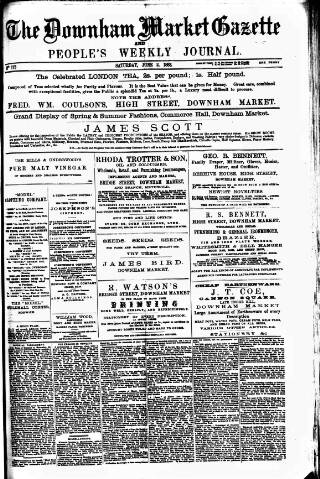 cover page of Downham Market Gazette published on June 2, 1883