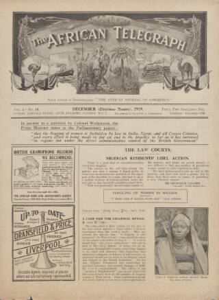cover page of African Telegraph and Gold Coast Mirror published on December 1, 1919