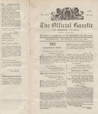 cover page of Official Gazette of British Guiana published on May 2, 1900
