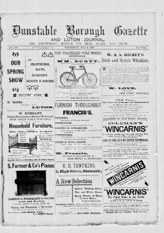 cover page of Dunstable Gazette published on May 2, 1900