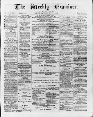cover page of Weekly Examiner (Belfast) published on June 1, 1872