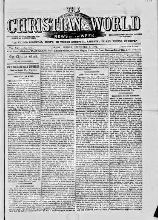 cover page of Christian World published on December 5, 1873