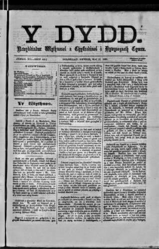 cover page of Y Dydd published on May 13, 1881