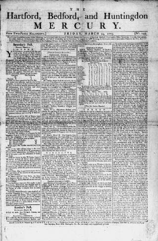 cover page of Hartford Mercury published on March 24, 1775