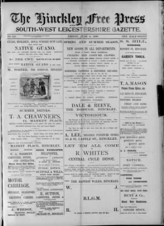 cover page of Hinckley Free Press published on June 2, 1899