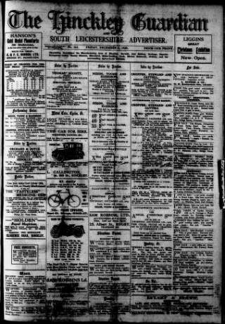 cover page of Hinckley Guardian and South Leicestershire Advertiser published on December 4, 1925