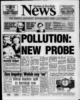 cover page of Hoylake & West Kirby News published on December 4, 1991
