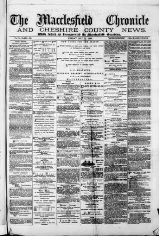 cover page of Macclesfield Chronicle and Cheshire County News published on May 2, 1879