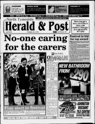 cover page of North Tyneside Herald & Post published on May 3, 1995