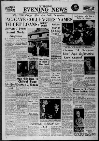 cover page of Nottingham Evening News published on May 2, 1960