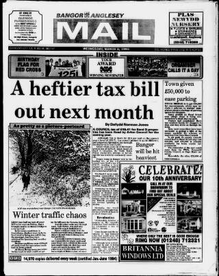 cover page of Bangor, Anglesey Mail published on March 8, 1995