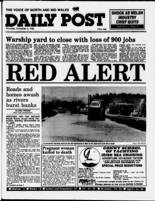 cover page of Liverpool Daily Post (Welsh Edition) published on December 3, 1992