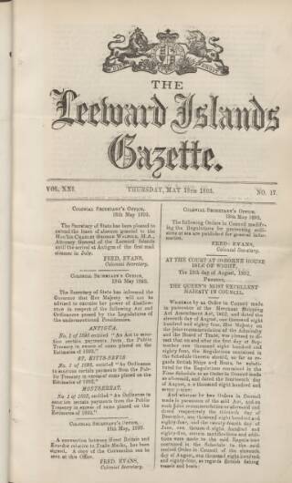 cover page of Leeward Islands Gazette published on May 18, 1893