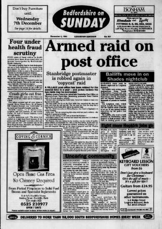 cover page of Bedfordshire on Sunday published on December 4, 1994