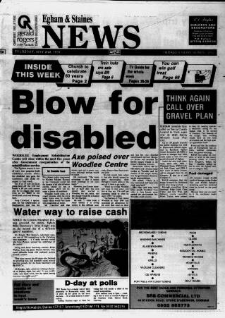 cover page of Staines & Egham News published on May 2, 1991
