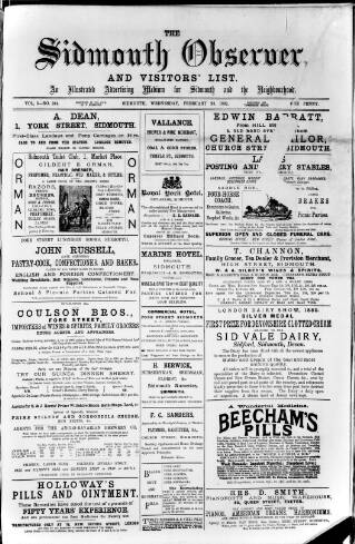 cover page of Sidmouth Observer published on February 24, 1892