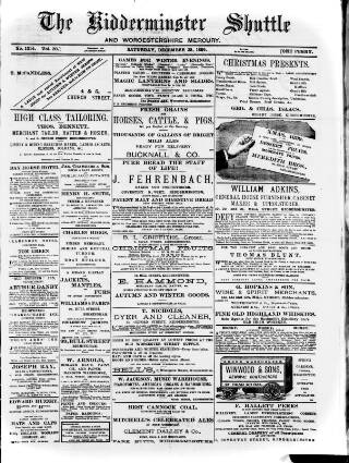 cover page of Kidderminster Shuttle published on December 28, 1889
