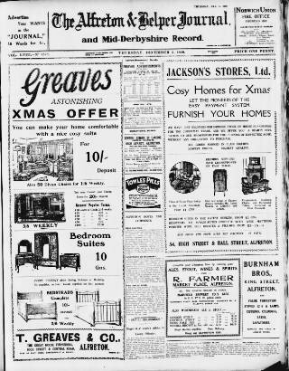 cover page of Alfreton Journal published on December 5, 1929