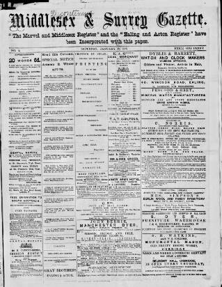 cover page of Middlesex & Surrey Gazette published on January 12, 1878