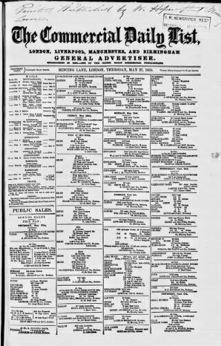 cover page of Commercial Daily List (London) published on May 27, 1869