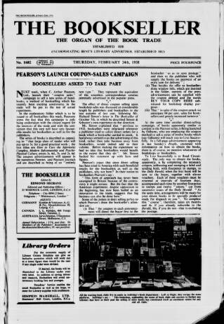 cover page of Bookseller published on February 24, 1938