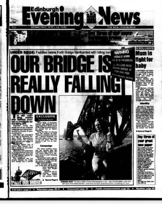 cover page of Edinburgh Evening News published on April 26, 1995