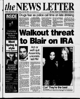 cover page of Belfast News-Letter published on April 26, 2002