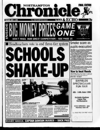 cover page of Northampton Chronicle and Echo published on June 2, 1998