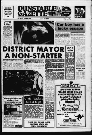 cover page of Dunstable Gazette published on June 2, 1988