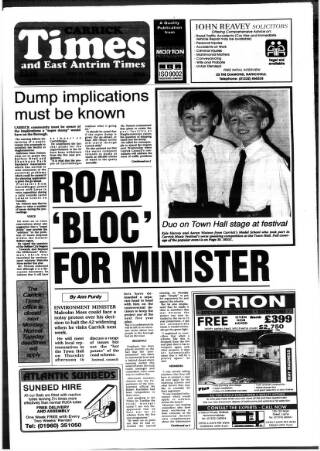 cover page of Carrick Times and East Antrim Times published on May 2, 1996