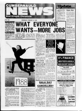 cover page of Cumbernauld News published on February 24, 1988